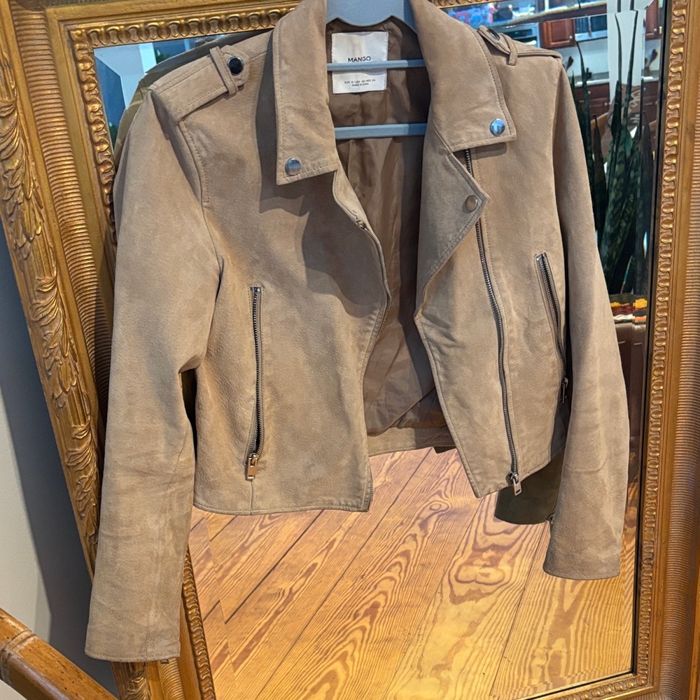 Tan Suede leather Mango Moto Jacket